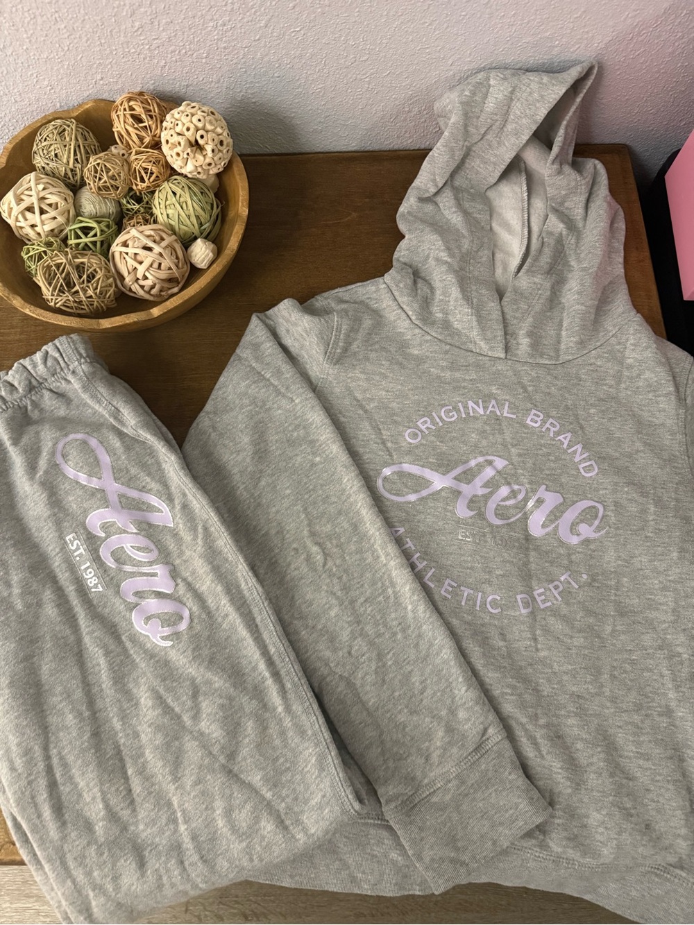 Aeropostale Gray Hoodie & Sweatpants Set with Lilac Logo